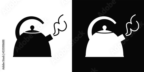 Boiling kettle vector icon. Hot teapot with steam, kitchenware sign