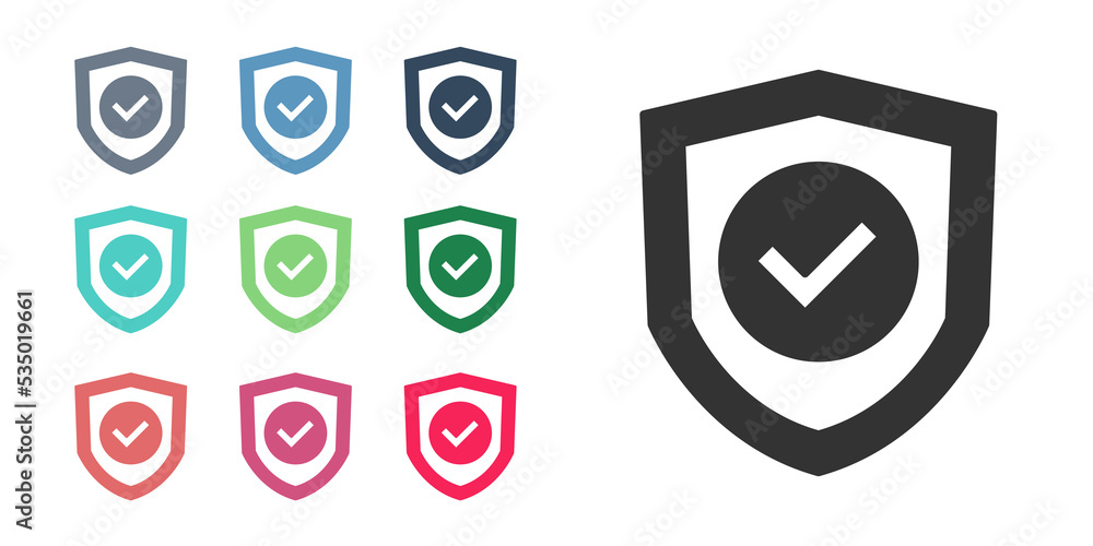 Black Shield with check mark icon isolated on white background ...