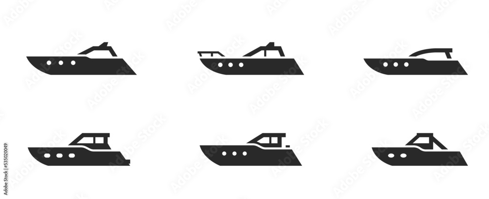 Fototapeta premium powerboat icon set. motor boats for water sport, travel and vacations. isolated vector images