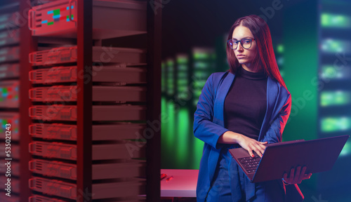 Woman programmer. Girl with...