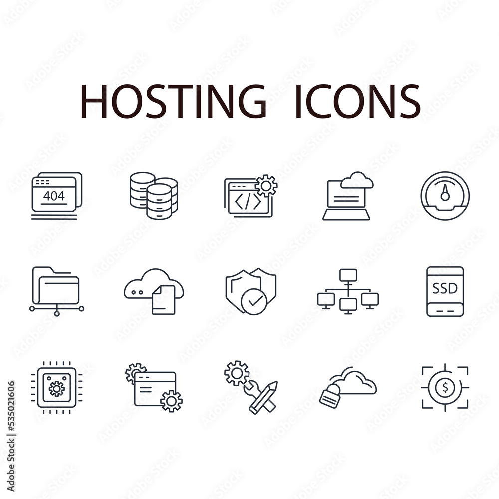 hosting thin line icons. Vector illustration isolated on white. Editable stroke. hosting thin line icons. Vector illustration isolated on white. Editable stroke.