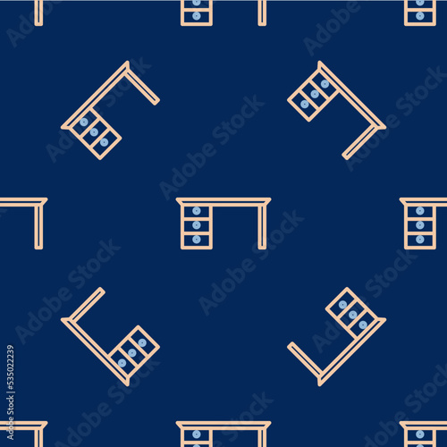 Line Office desk icon isolated seamless pattern on blue background. Vector
