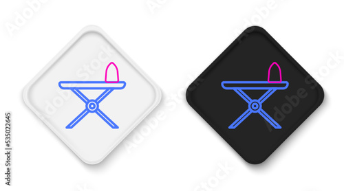 Line Electric iron and ironing board icon isolated on white background. Steam iron. Colorful outline concept. Vector