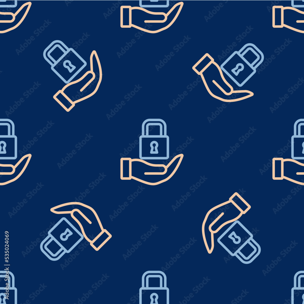 Line Lock icon isolated seamless pattern on blue background. Padlock sign. Security, safety, protection, privacy concept. Vector Line Lock icon isolated seamless pattern on blue background. Padlock sign. Security, safety, protection, privacy concept. Vector
