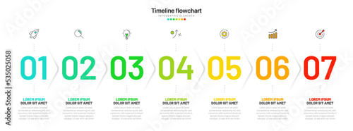 Timeline infographic design with 7 options or steps. Infographics for business concept. Can be used for presentations workflow layout, banner, process, diagram, flow chart, info graph, annual report.