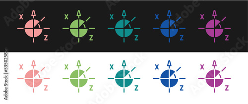 Set Trigonometric circle icon isolated on black and white background. Vector