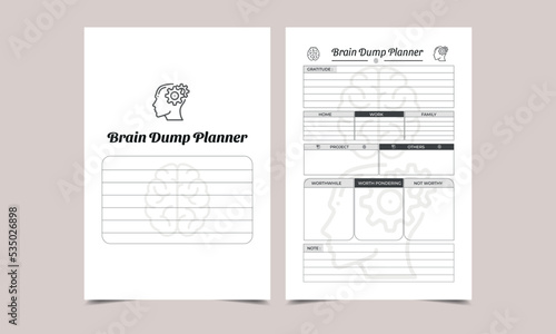 Brain Dump Planner KDP Interior design. Printable logbook photo