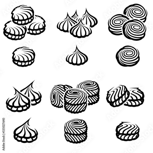 Marshmallow set. Elements and icons collection marshmallow. Vector