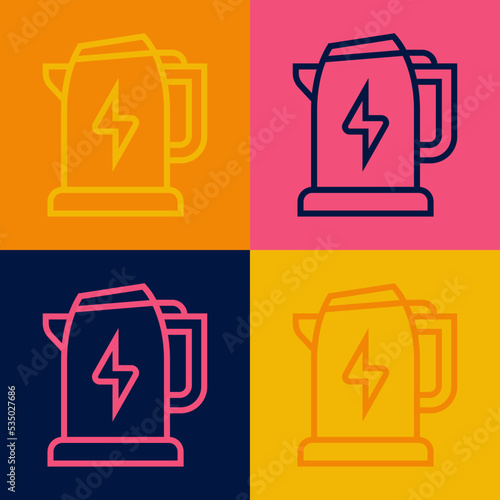 Pop art line Electric kettle icon isolated on color background. Teapot icon. Vector