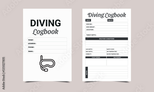 diving log book KDP Interior design. Printable logbook, Medical Visit Log Book