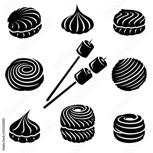 Marshmallow set. Elements and icons collection marshmallow. Vector