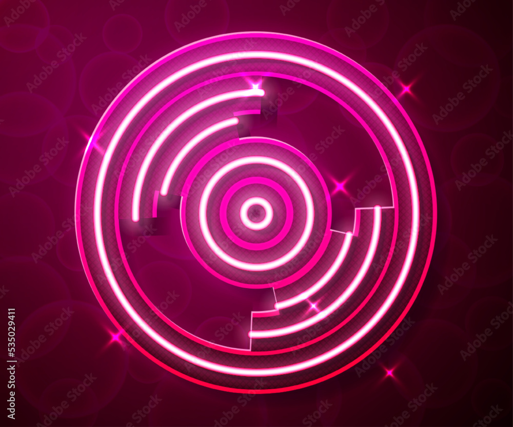 Glowing neon line Vinyl disk icon isolated on red background. Vector Glowing neon line Vinyl disk icon isolated on red background. Vector