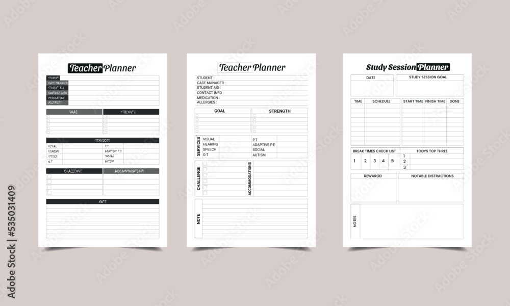 teacher planner KDP Interior design.  Printable logbook