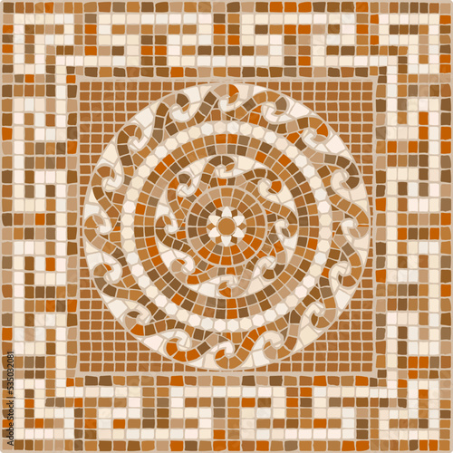 Mosaic tile in beige and terracotta colors. For ceramics, tiles, ornaments, backgrounds and other projects.