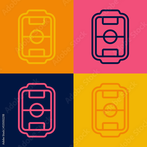 Pop art line Table football game hobby or leisure icon isolated on color background. Sport team football players. Vector