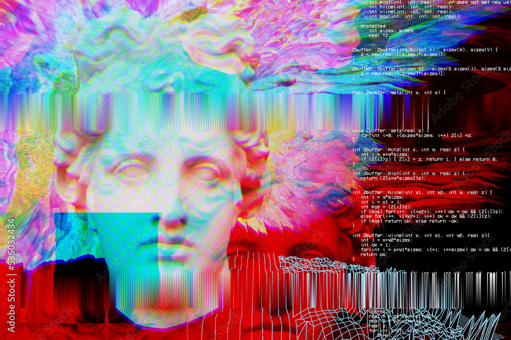 3d portrait of a Apollo with glitch effect. Cyberpunk style. Conceptual