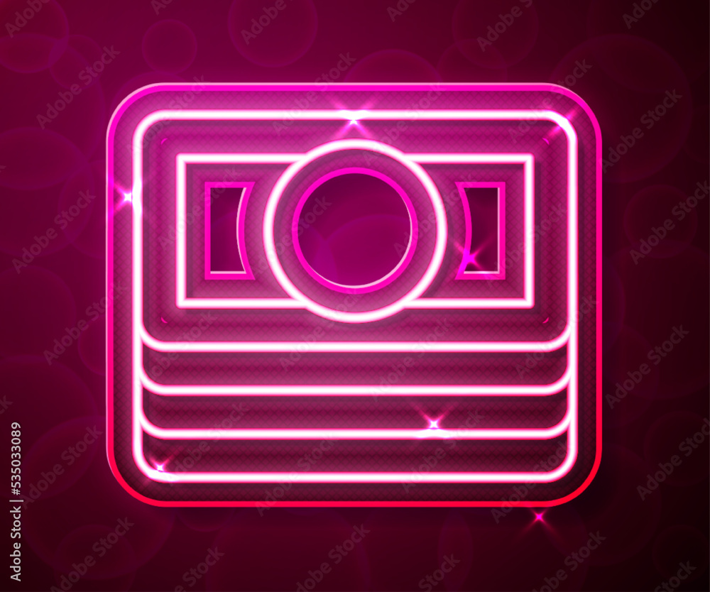 Glowing neon line Stacks paper money cash icon isolated on red background. Money banknotes stacks. Bill currency. Vector Glowing neon line Stacks paper money cash icon isolated on red background. Money banknotes stacks. Bill currency. Vector