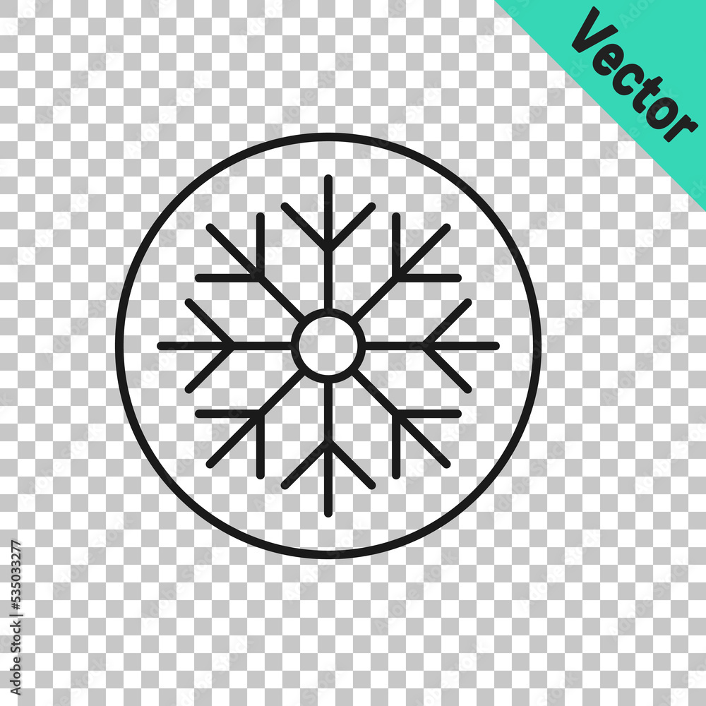 Black line Snowflake icon isolated on transparent background. Merry Christmas and Happy New Year. Vector