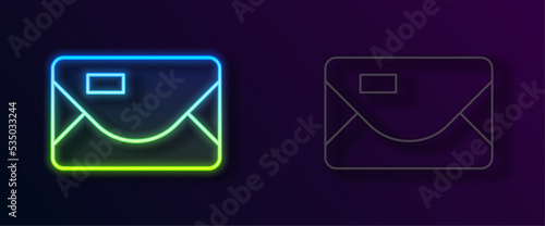 Glowing neon line Envelope with christmas party invitation card icon isolated on black background. Merry Christmas and Happy New Year. Vector
