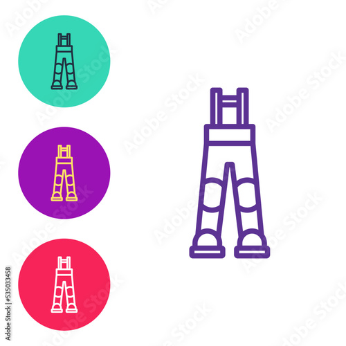 Set line Fisherman rubber pants icon isolated on white background. Set icons colorful. Vector