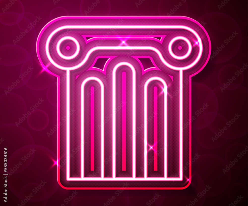 Glowing neon line Ancient column icon isolated on red background. Vector Glowing neon line Ancient column icon isolated on red background. Vector