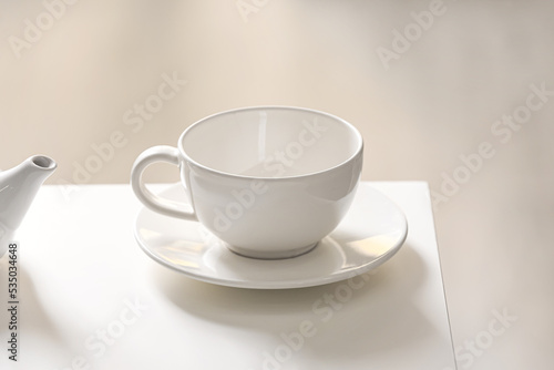 Tea cup on table in cafe