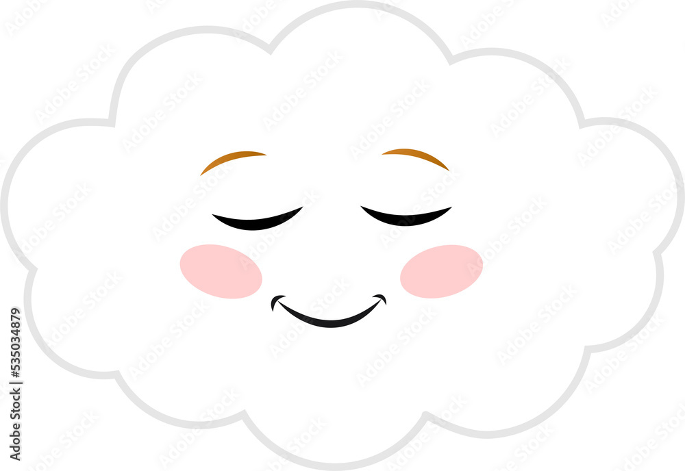 Cute cloud on transparent background. White cartoon cloud with cute face, print or icon. Cute cloud on transparent background. White cartoon cloud with cute face, print or icon.