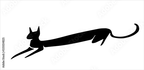 Black cat sihouette, isolated vector. Lying сat