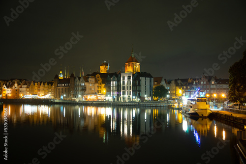 Picturesque summer evening panorama of the architectural pier of the Old Town GDANSK  POLAND