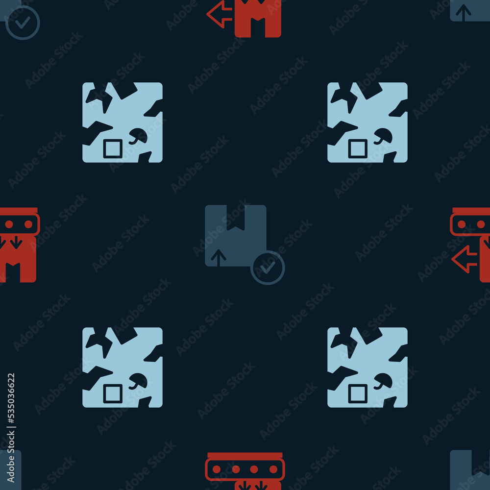 Set Conveyor belt with box, Carton cardboard and Broken on seamless pattern. Vector Set Conveyor belt with box, Carton cardboard and Broken on seamless pattern. Vector