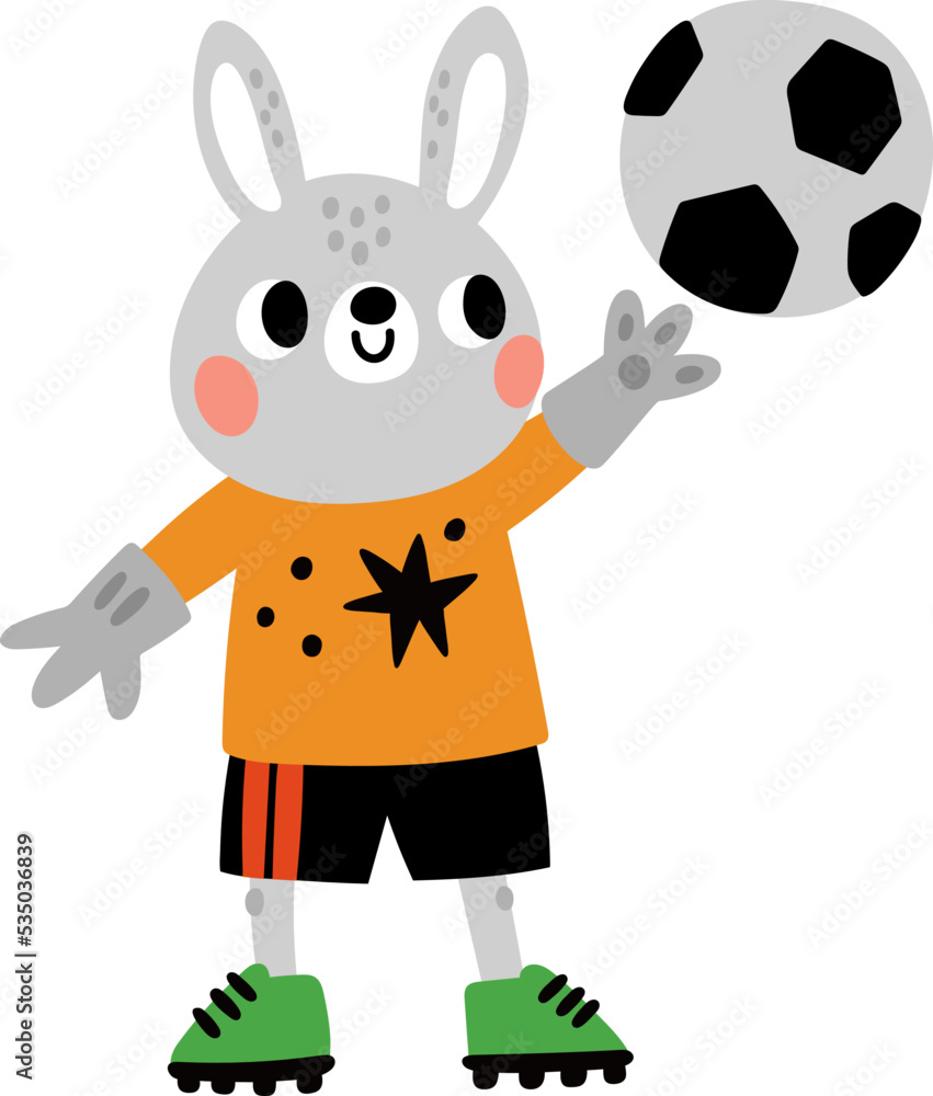 Vecteur Stock Sport animal. Cartoon athlete character play with soccer  ball. Football player. Bunny in sportswear. Isolated happy rabbit. Hare  game competition. Active kids leisure. Vector illustration | Adobe Stock
