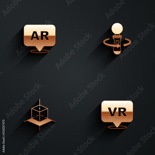 Set Augmented reality AR, VR controller game, 3d modeling and Virtual icon with long shadow. Vector