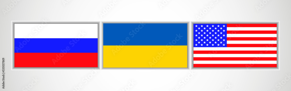 National flag Russia, Ukraine and USA isolated on white background National flag Russia, Ukraine and USA isolated on white background
