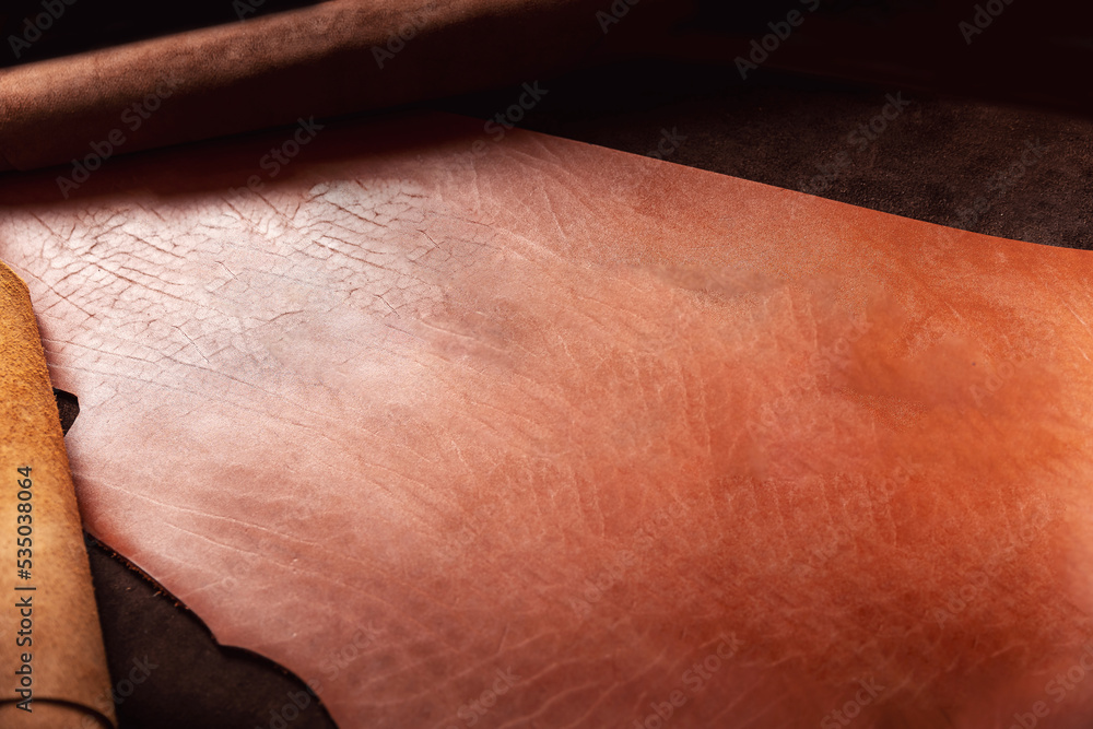 Fototapeta premium Background natural leather brown color dark, copy space