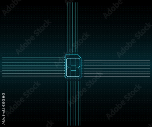 Embedded SIM concept. New mobile communication technology. Concept for mobile sim card technology and network. Futuristic projection esim card. vector illustration 5G Sim Card. Wireless cellphone.	

