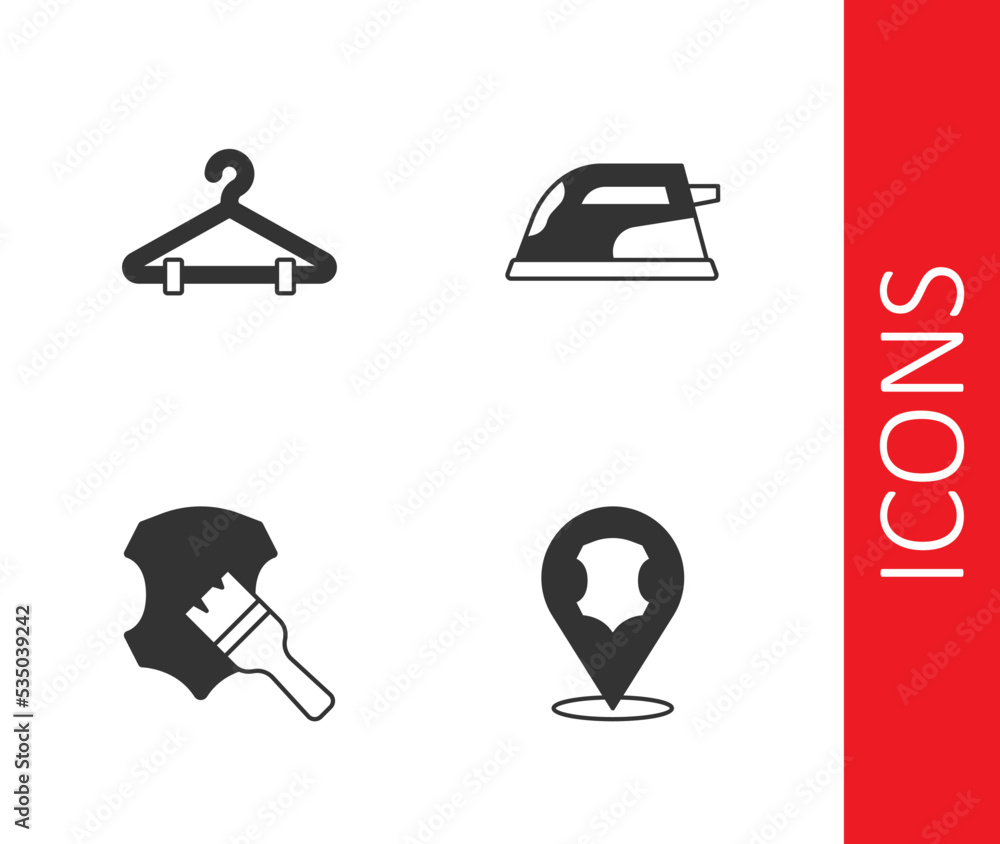Set Leather, Hanger wardrobe, and Electric iron icon. Vector Set Leather, Hanger wardrobe, and Electric iron icon. Vector
