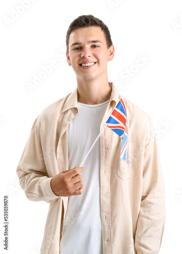 Teenage boy with UK flag on...