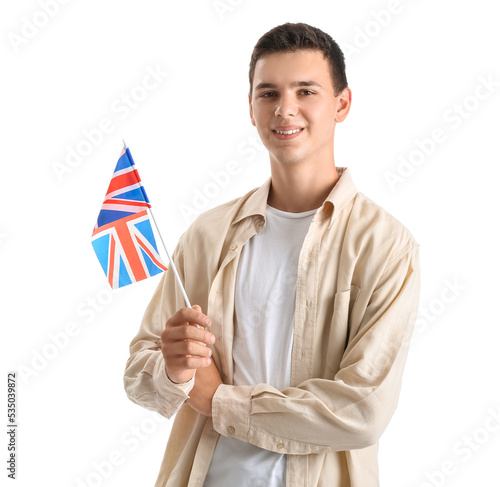 Teenage boy with UK flag on...