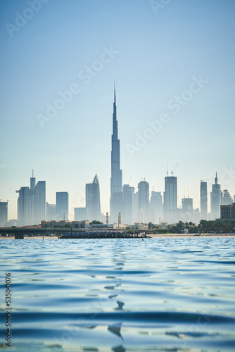 Dubai skyline view over the waves
