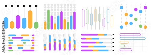 Interface graph web set vector. Dot bar illustration. Pie charts diagrams and graphs for website.