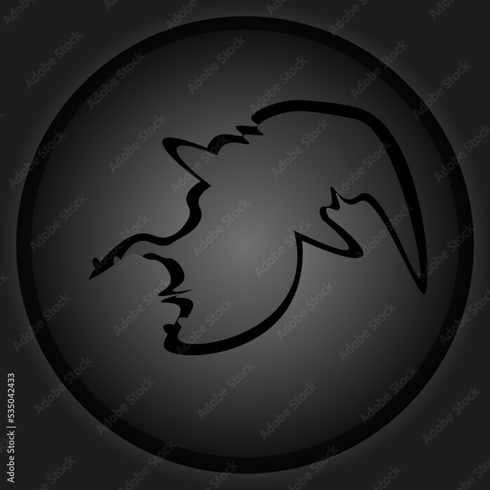 Cut out paper silhouette of a witch on a black background. The black negative of the witch profile. Halloween concept. Cut out paper silhouette of a witch on a black background. The black negative of the witch profile. Halloween concept.