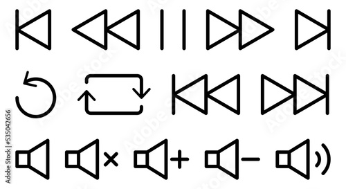 Set of media player icons in thin line style. Music сontrols icons. Vector illustration