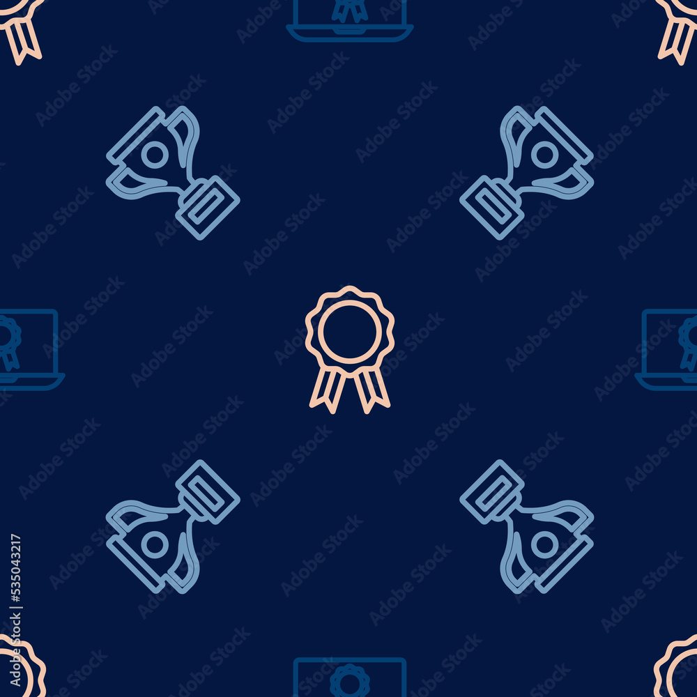 Set line Online education with diploma, Award cup and on seamless pattern. Vector Set line Online education with diploma, Award cup and on seamless pattern. Vector