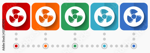Fan vector icons, infographic template, set of flat design symbols in 5 color options