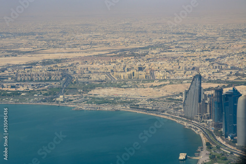 View of the city Doha in Qatar from airplane