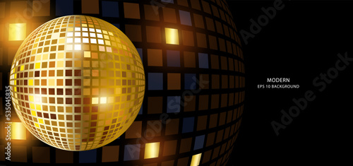 Luxurious abstract disco light ball with golden boxes