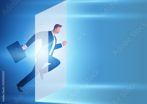 Businessman runs through the light barrier