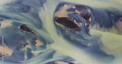 Billede på lærred Aerial view from drone of glacial river in Iceland