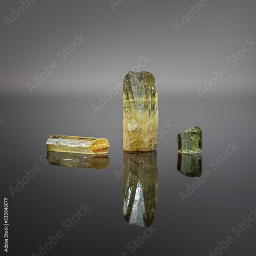 A wonderful item from the mineralogical collection. Beryl mineral crystal on a dark background.