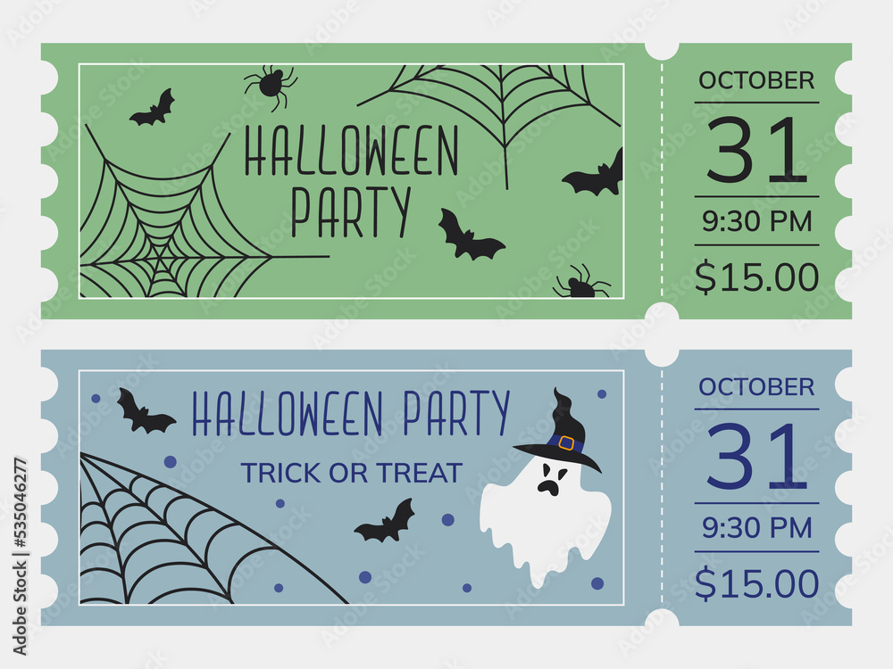 Tickets to the Halloween party. Tickets and cards for a Halloween night ...